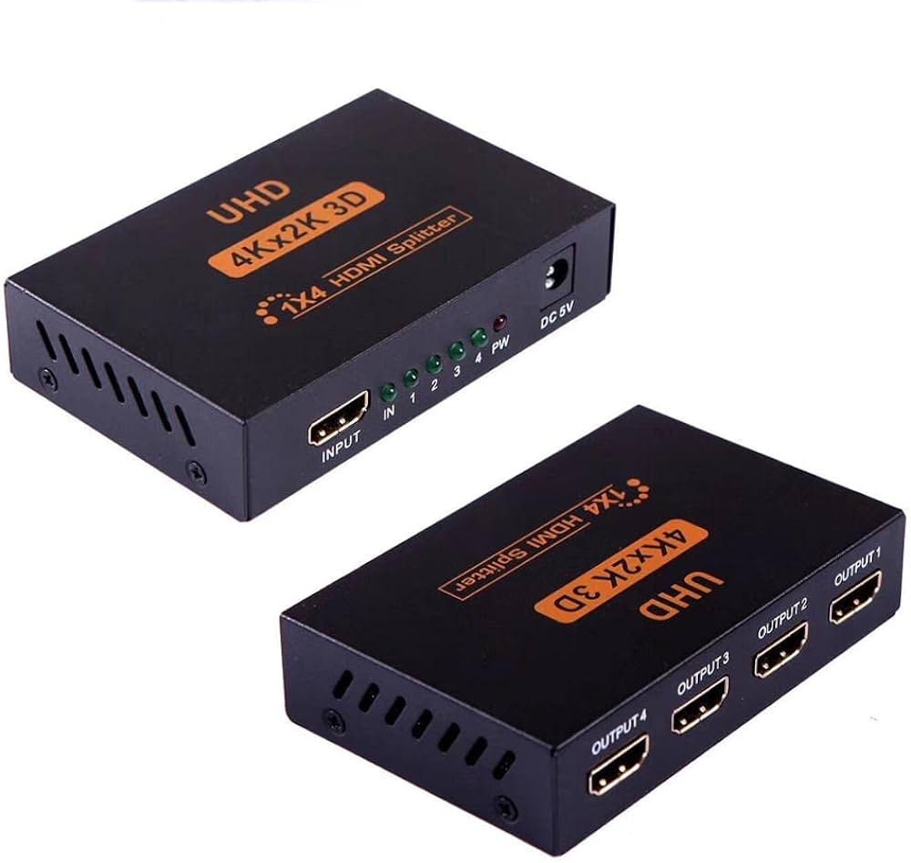 HDMI Splitter 1 in 4 Out -4K Hdmi Splitter 1x4 Ports v1.4 Powered 4K/2K Full Ultra HD 1080p US Adapter 3D Support