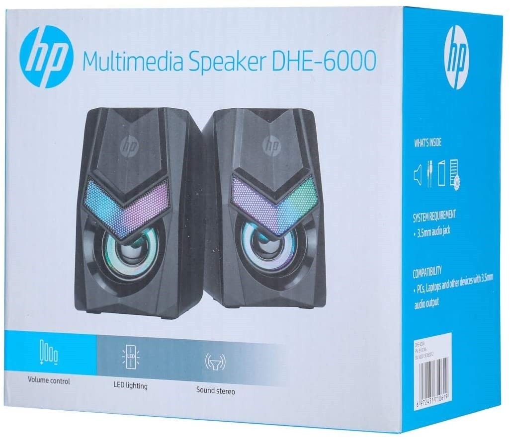 HP Speaker DHE-6000 WIRED SPEAKER RGB BACKLIGHT AUDIO PLAYER MULTIMEDIA STEREO MINI 360 SURROUND SOUND SUBWOOFER (BLACK)