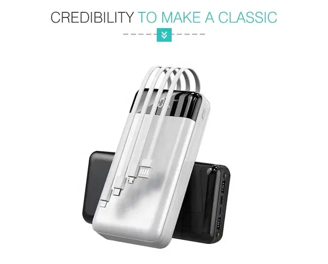 Portable Power Bank Charger, External Battery with Built-In 4 Cable And 7 Ports, USB-C Fast Charging Battery Pack with LED Display And Flashlight for Phone Tablet And Other 20000mah