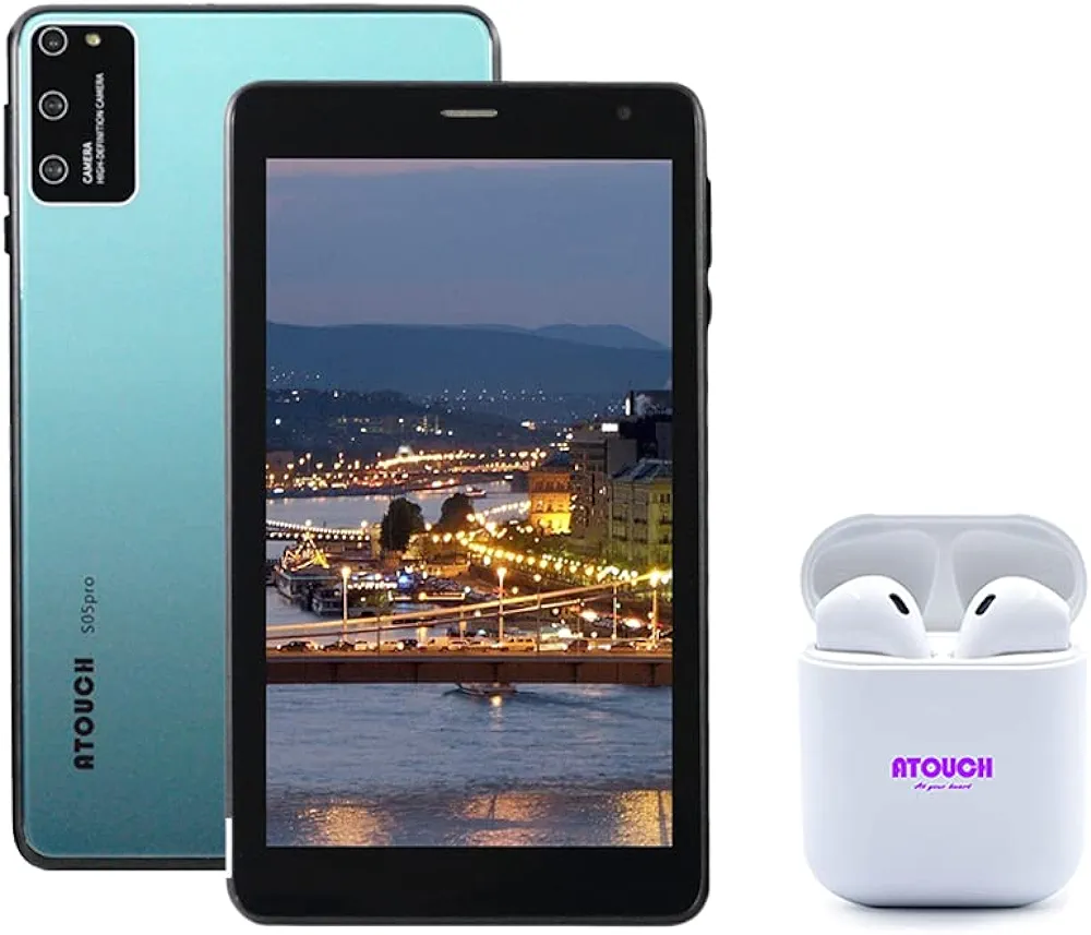 A Touch S05 PRO Kids Android 8.1 Smart Tablet with 7-Inch Display, 128GB, 4GB RAM, Face Recognition, Dual Sim, 5G LTE, Bluetooth, Wi-Fi (Green)