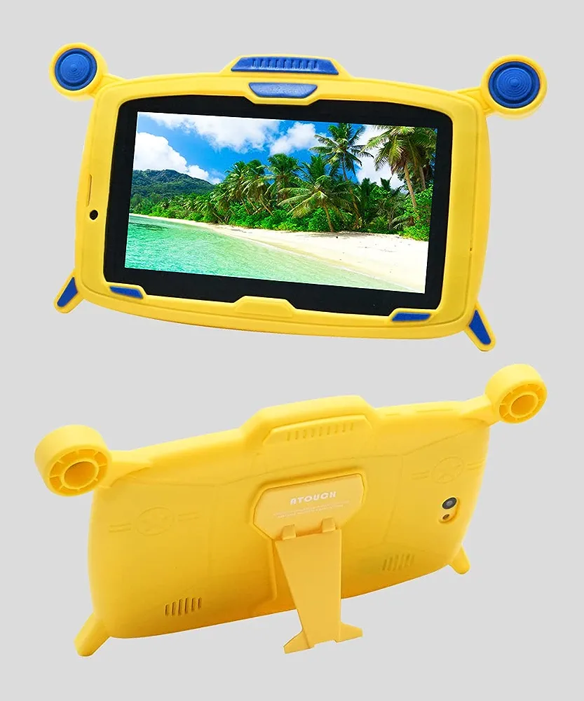 Atouch KT3 5G Dual-Sim Android Tablet For Kids - 7"Inch 5000mAh Smart Tab with 64GB Rom+4GB Ram,Quad Core CPU,Wi-Fi - Early Education Kids Tablet Pc Plus Standing Protective Shell (Yellow)