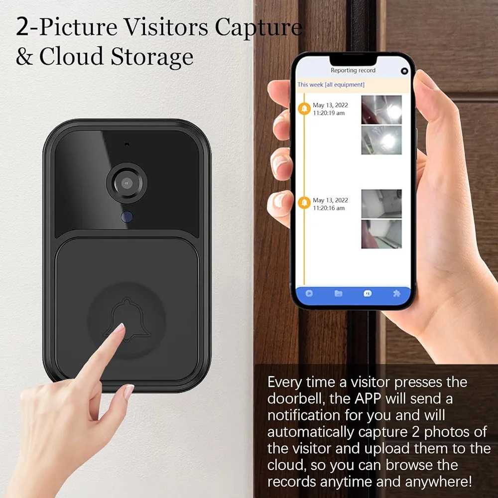 Smart Wireless Remote Video Doorbell, Camera Wireless Intercom Doorbell, HD Night Vision WiFi Security Door Doorbell, Cloud Storage, 2-Way Audio