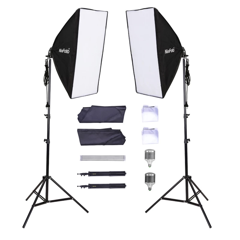 Nicefoto KT-1305 Professional 2 Light Kit LED 180 + 2 pcs 50x70cm Softbox + 2pcs 220ALight Stand Kit LED Lamp Set