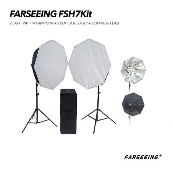 FARSEEING FSH7KIT- 2 LIGHT WITH 14 LAMP 30W + 2 SOFTBOX 50X70″ + 2 STAND & 1 BAG