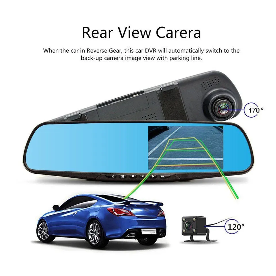 D208 Dual-Camera pushbutton dashcam Car Vehicle Blackbox DVR Dash Camera Night Vision Video Driving Recorder