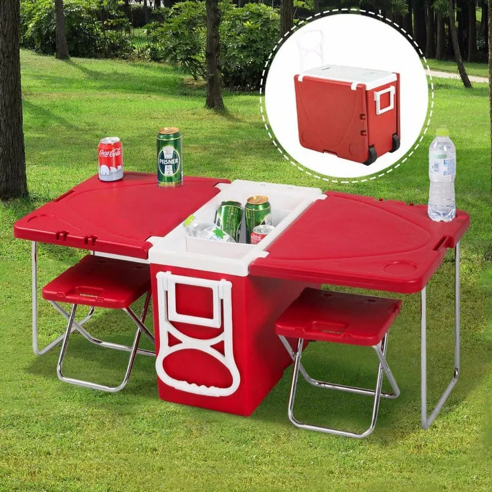 28L two-chair plastic incubator with desk and chair Multi-function picnic table with cooling incubator | Red