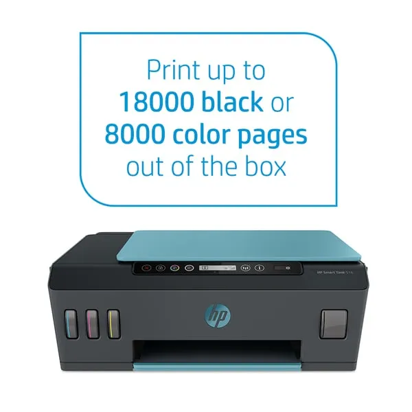 HP Smart Tank 516 Wireless All-in-One, Print, Scan, Copy, All In One Printer, Print up to 18000 black or 8000 color pages – Black – Cyan [3YW70A] printer
