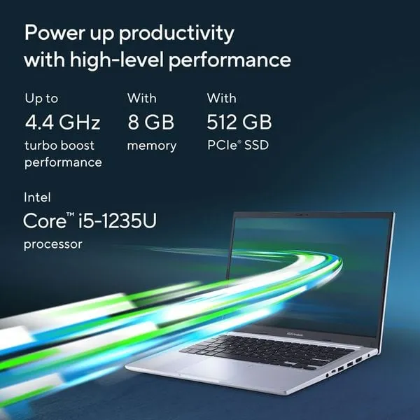 Asus Vivobook 14 (2022) Laptop – 12th Gen / Intel Core i5-1235U / 14inch FHD / 512GB SSD / 8GB RAM / Shared Intel UHD Graphics / Windows 11 Home / English & Arabic Keyboard / Blue / Middle East Version – [X1402ZA-EB110W]