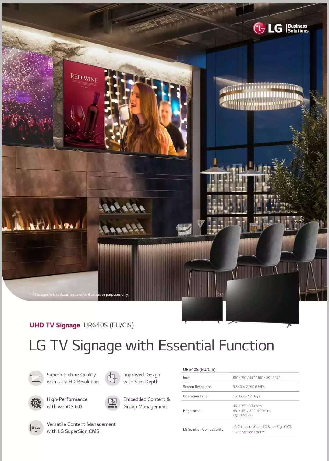 LG TV Signage with Essential Function LG 86UR640S