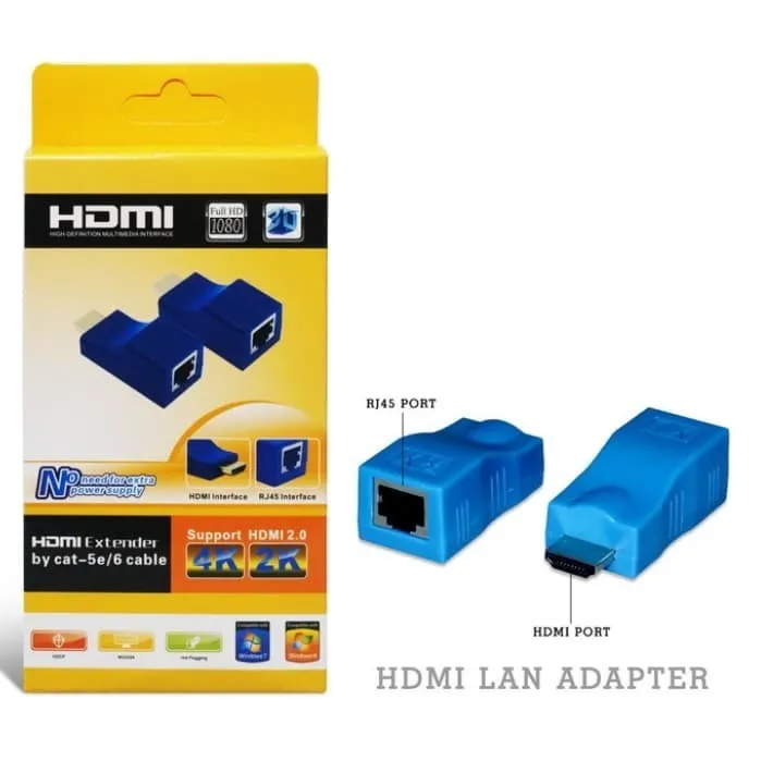 HDMI to RJ45 Extender, Yeebline HDMI Converter Repeater, 2 Pack HDMI Extender Transmitter and Receiver Network RJ45 Over Ethernet LAN Cat 5e / 6 / 6e, Support HDTV 1080P 3D