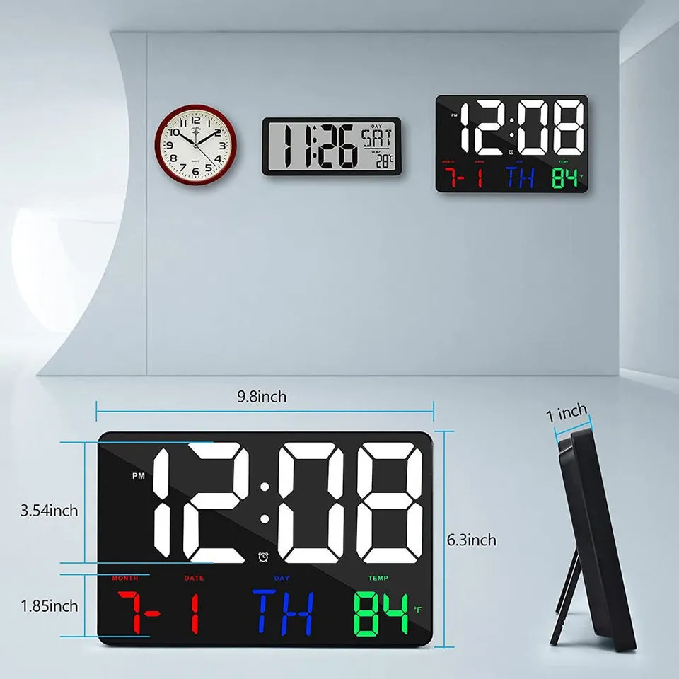 White words wall clock Digital Clock Large Display,11.4" Digital Calendar Alarm Day Clock with Wireless Remote Control