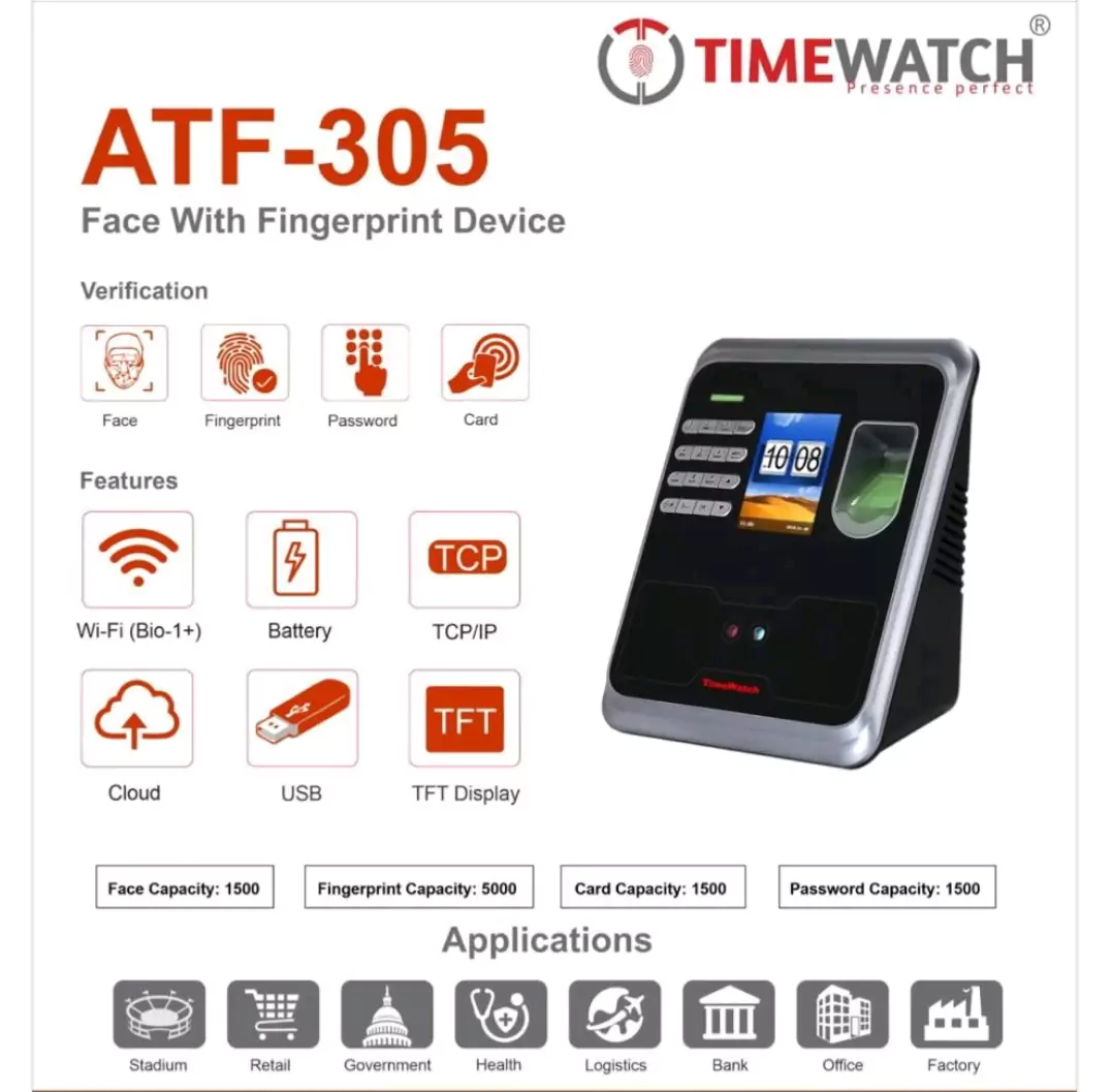 Time watch atf 305 FACE & FINGERPRINT ATTENDACE AND ACCESS DEVICE