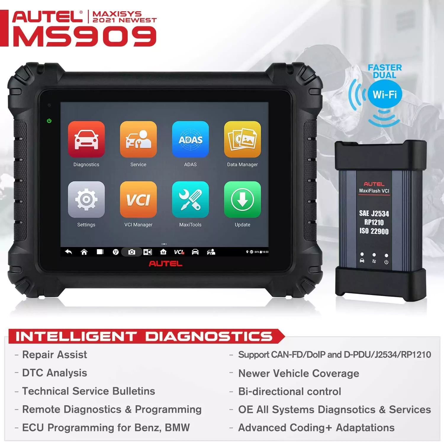 Autel MaxiSys MS909S Pro ll with J2534 ECU Programming Coding Active Tests 30+ Special Reset Services Upgraded Version of MS908S Pro