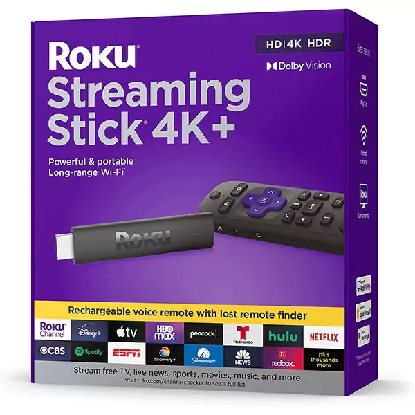 Roku Streaming Stick 4K+ Streaming Device 4K/HDR/Dolby Vision With Roku Voice Remote Pro - Black