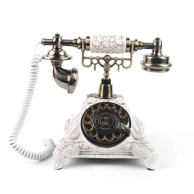 Antique Royal telephone Vintage white bronze gold phone wedding guest's book guestbook roulette dial recording audio guestbook phone