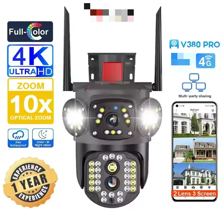 8MP v380 pro security cameras wifi dual lens three screens 10X zoom AI automatic tracking 4g sim card cctv camera