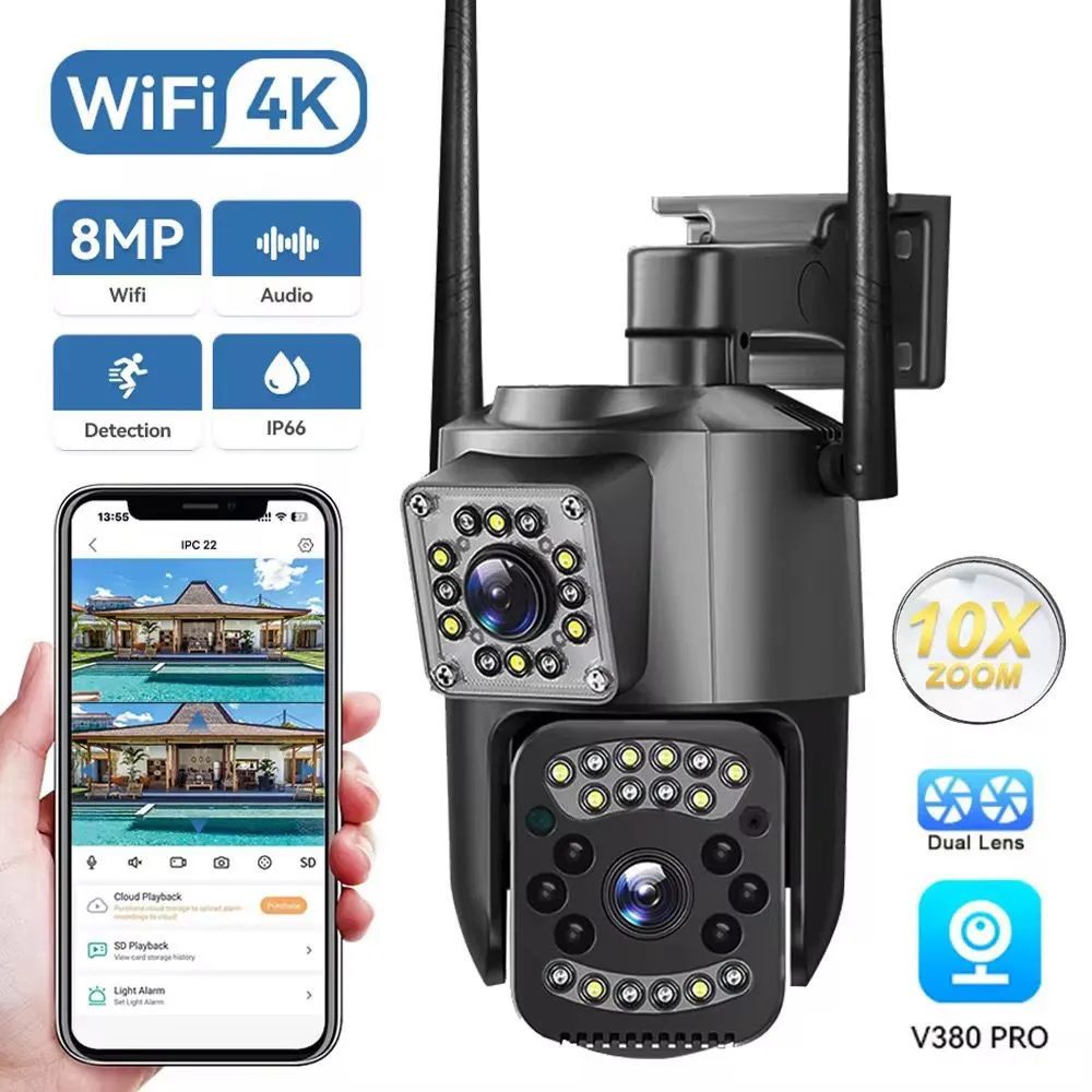 8MP 4K V380 PRO Dual Lens Wireless WIFI CCTV Video Surveillance IP Camera Waterproof/Color Night Vision/Two-Way Audio 360 degree rotation 10XZOOM