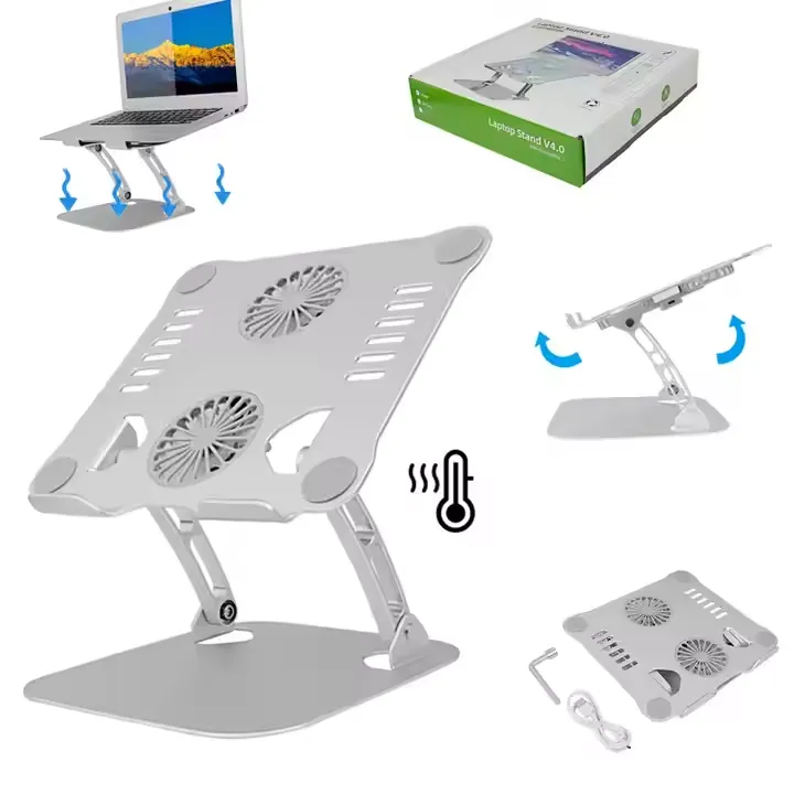 Folding Laptop Stand with Silent Cooling Fans Ergonomic Aluminum Laptop Riser Compatible with 10-17 inch notebook