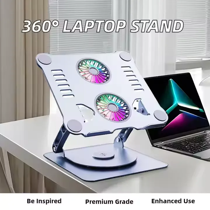 Adjustable Desktop Aluminum Laptop Stand With Cooling Fan Foldable and Minimalist Design Laptop Stand