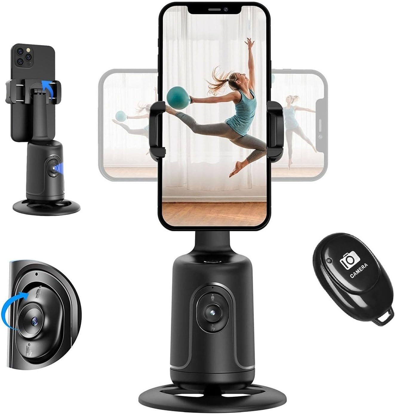 P01 Mobile Phone Panoramic Follow-up PTZ Bracket 360 Intelligent Gesture Recognition AI Face Tracking Stabilizer P01 pan/tilt-pink-with remote control